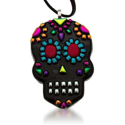Alternate image for Day of the Dead-Themed Colorful Art Glass Pendant Necklace Underworld Class