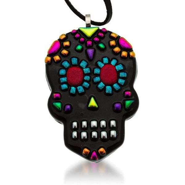 Alternate image for Day of the Dead-Themed Colorful Art Glass Pendant Necklace Underworld Class
