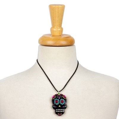 Alternate image for Day of the Dead-Themed Colorful Art Glass Pendant Necklace Underworld Class
