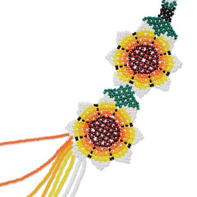 Alternate image for Floral-Themed Waterfall Beaded Huichol Necklace with Strands Eye-Catching Flowers