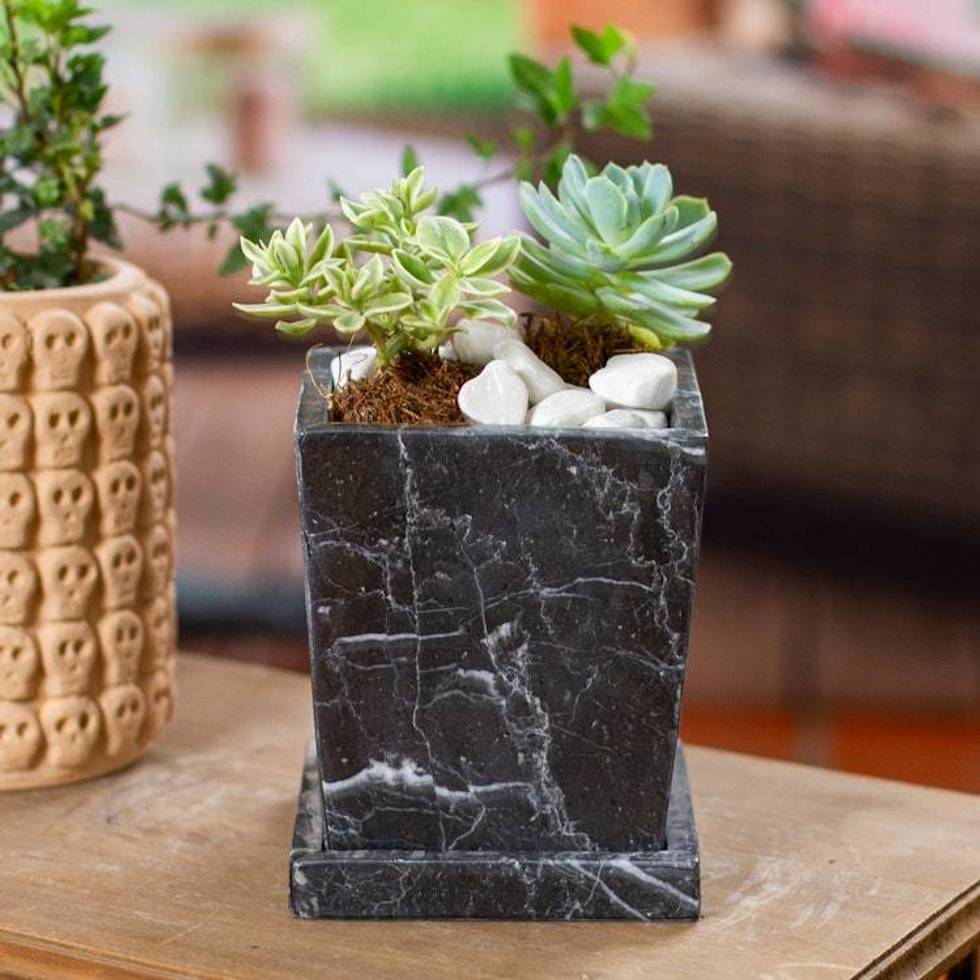 Modern Natural Black and White Marble Flower Pot 'Black and White Contempo'