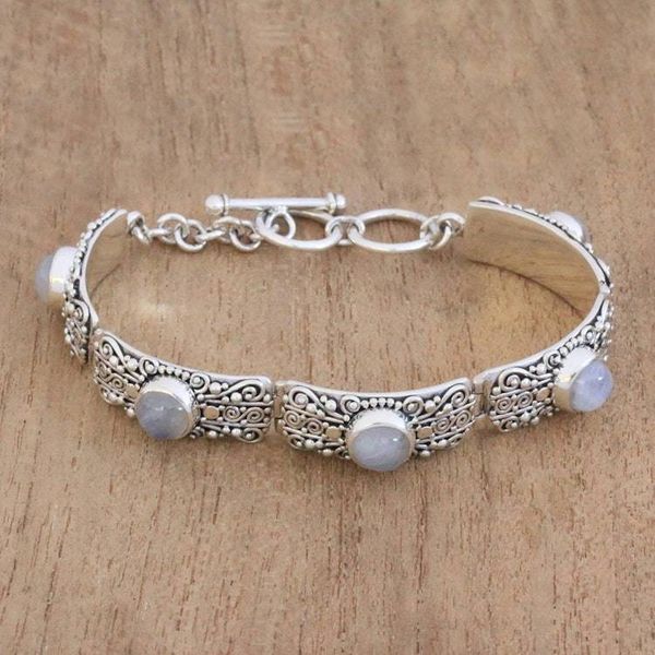Alternate image for Rainbow Moonstone and Sterling Silver Link Bracelet Moonlight Mystery