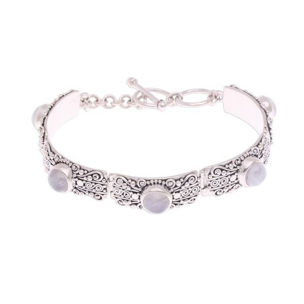 Alternate image for Rainbow Moonstone and Sterling Silver Link Bracelet Moonlight Mystery
