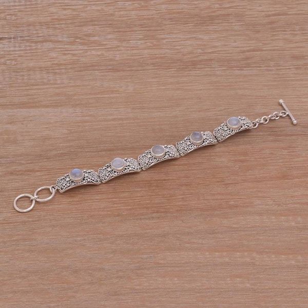 Alternate image for Rainbow Moonstone and Sterling Silver Link Bracelet Moonlight Mystery