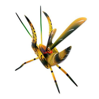 Alternate image for Wood Alebrije Cricket Sculpture in Yellow from Mexico Yellow Good Luck Cricket