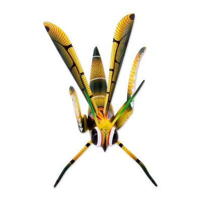 Alternate image for Wood Alebrije Cricket Sculpture in Yellow from Mexico Yellow Good Luck Cricket