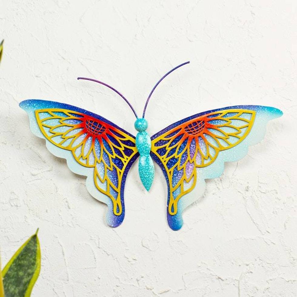 Handcrafted Multicolor Steel Wall Art from Mexico 'Multicolor Mariposa'