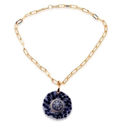 Alternate image for Hand-Painted Talavera 14k Gold-Accented Pendant Necklace Endless Blue