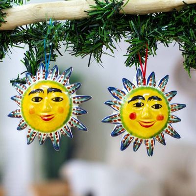 Primary image for Ceramic Sun Ornament Pair in Yellow from Mexico Bright Suns