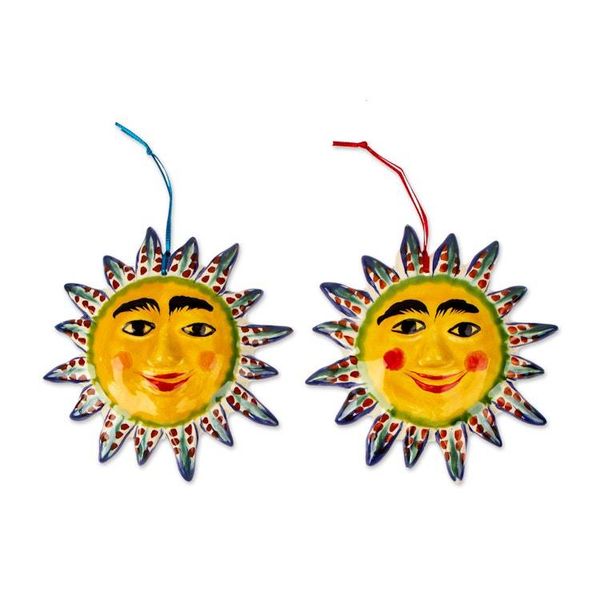 Alternate image for Ceramic Sun Ornament Pair in Yellow from Mexico Bright Suns