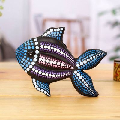 Alternate image for Hand-Painted Ceramic Fish Wall Art from Mexico Black Fish