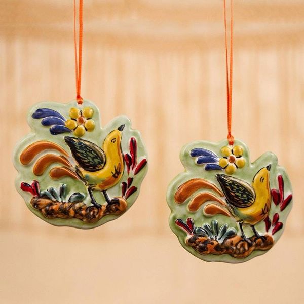 Alternate image for Colorful Ceramic Bird Ornament Pair from Mexico Colorful Birdsong