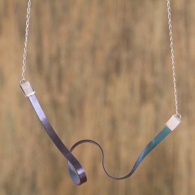 Alternate image for Modern Titanium Plated Sterling Silver Pendant Necklace Modern Ribbon