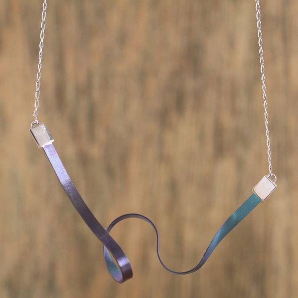 Alternate image for Modern Titanium Plated Sterling Silver Pendant Necklace Modern Ribbon