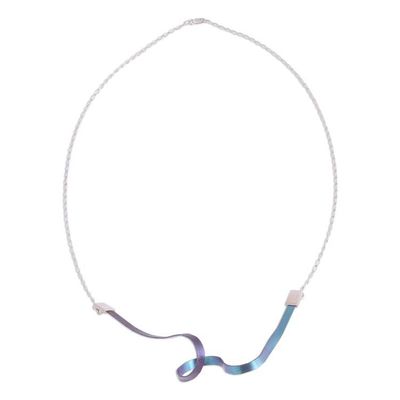 Alternate image for Modern Titanium Plated Sterling Silver Pendant Necklace Modern Ribbon