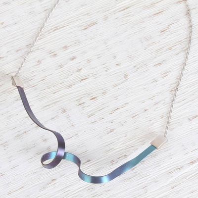 Alternate image for Modern Titanium Plated Sterling Silver Pendant Necklace Modern Ribbon