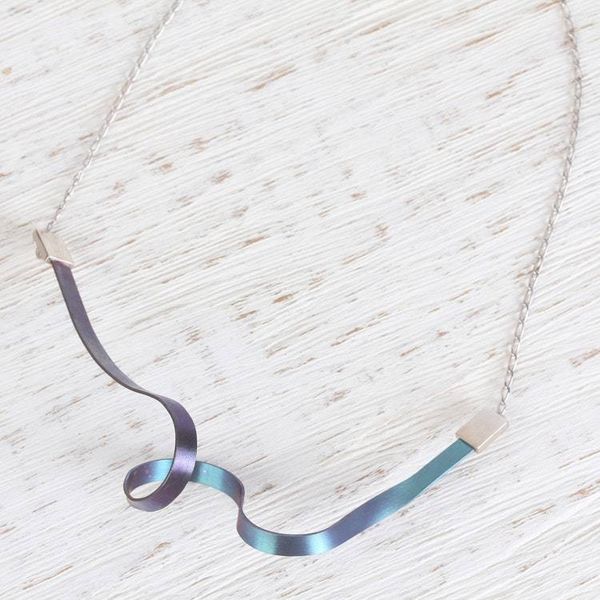 Alternate image for Modern Titanium Plated Sterling Silver Pendant Necklace Modern Ribbon