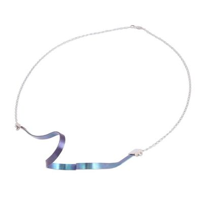 Alternate image for Modern Titanium Plated Sterling Silver Pendant Necklace Modern Ribbon