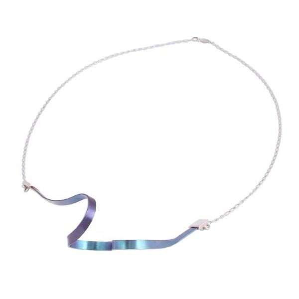 Alternate image for Modern Titanium Plated Sterling Silver Pendant Necklace Modern Ribbon