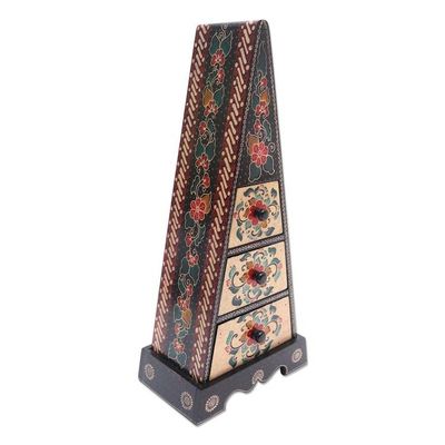 Alternate image for Hand Crafted Decorative Floral Batik Box Pyramid of Flowers