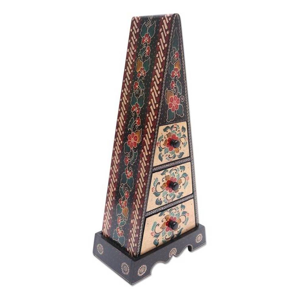 Hand Crafted Decorative Floral Batik Box 'Pyramid of Flowers'