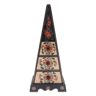 Alternate image for Hand Crafted Decorative Floral Batik Box Pyramid of Flowers