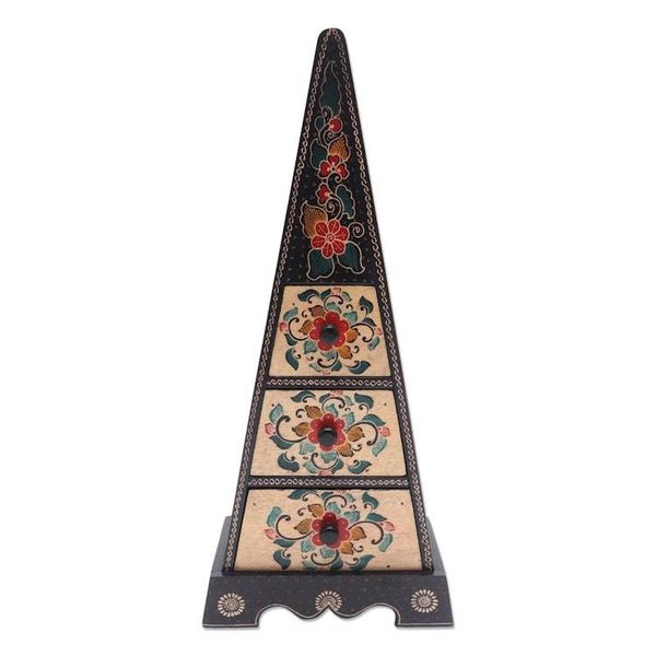 Alternate image for Hand Crafted Decorative Floral Batik Box Pyramid of Flowers
