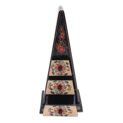 Alternate image for Hand Crafted Decorative Floral Batik Box Pyramid of Flowers