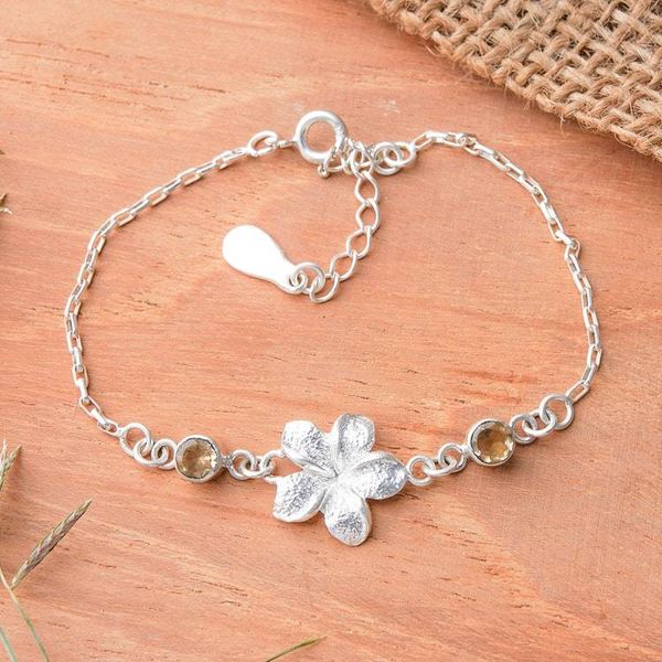 Alternate image for Plumeria-Themed Silver Pendant Bracelet with Citrine Gems Sparkling Plumeria