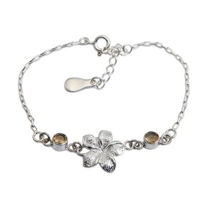 Alternate image for Plumeria-Themed Silver Pendant Bracelet with Citrine Gems Sparkling Plumeria