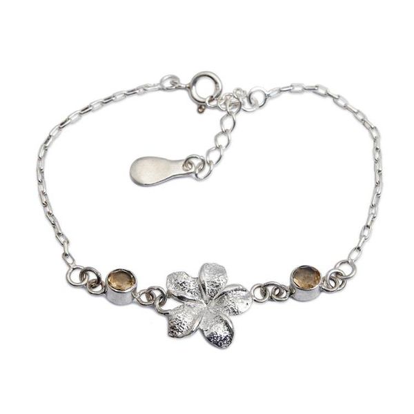 Alternate image for Plumeria-Themed Silver Pendant Bracelet with Citrine Gems Sparkling Plumeria
