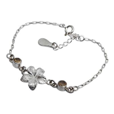 Alternate image for Plumeria-Themed Silver Pendant Bracelet with Citrine Gems Sparkling Plumeria