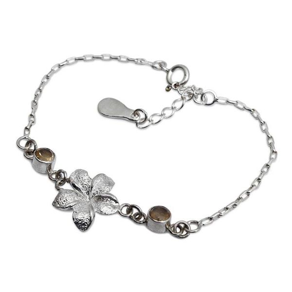 Alternate image for Plumeria-Themed Silver Pendant Bracelet with Citrine Gems Sparkling Plumeria