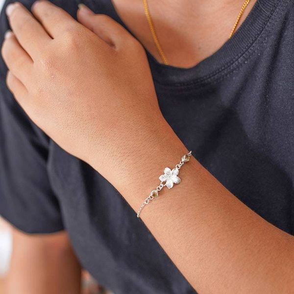 Alternate image for Plumeria-Themed Silver Pendant Bracelet with Citrine Gems Sparkling Plumeria