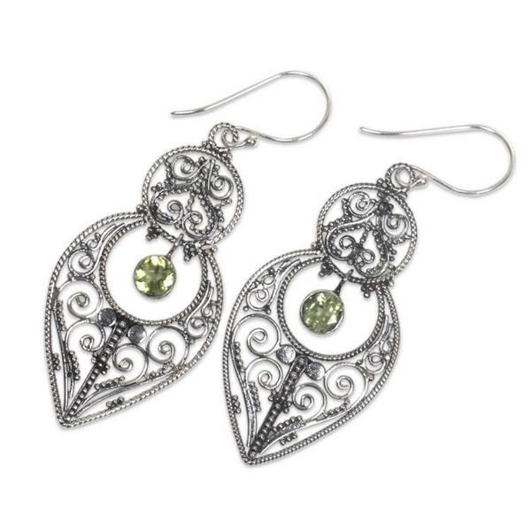 Alternate image for Artisan Crafted Peridot on Sterling Silver Hook Earrings Majapahit Glory