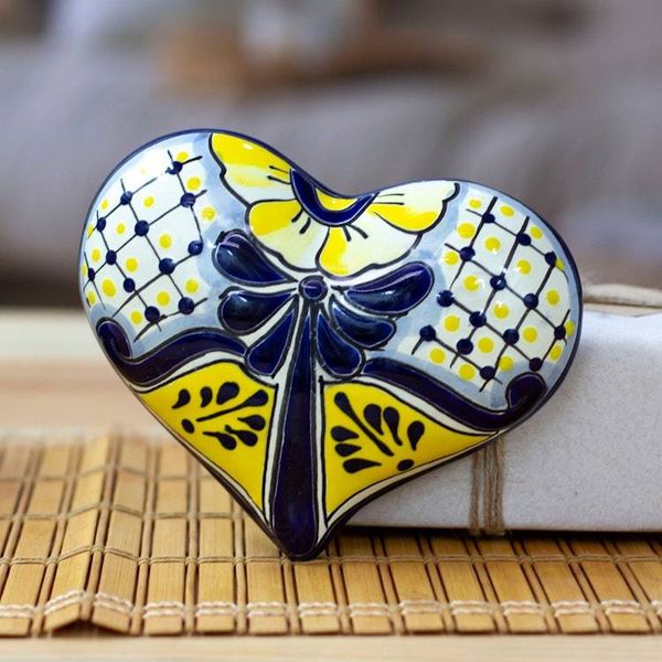 Alternate image for Heart-Shaped Talavera Folk Art Style Ceramic Wall Sculpture Talavera Heart