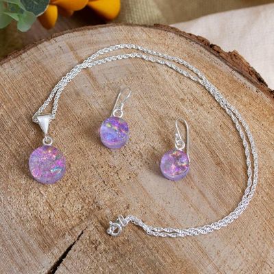 Alternate image for Round Wisteria Dichroic Art Glass Jewelry Set from Mexico Wisteria World