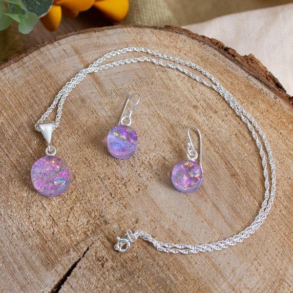 Alternate image for Round Wisteria Dichroic Art Glass Jewelry Set from Mexico Wisteria World