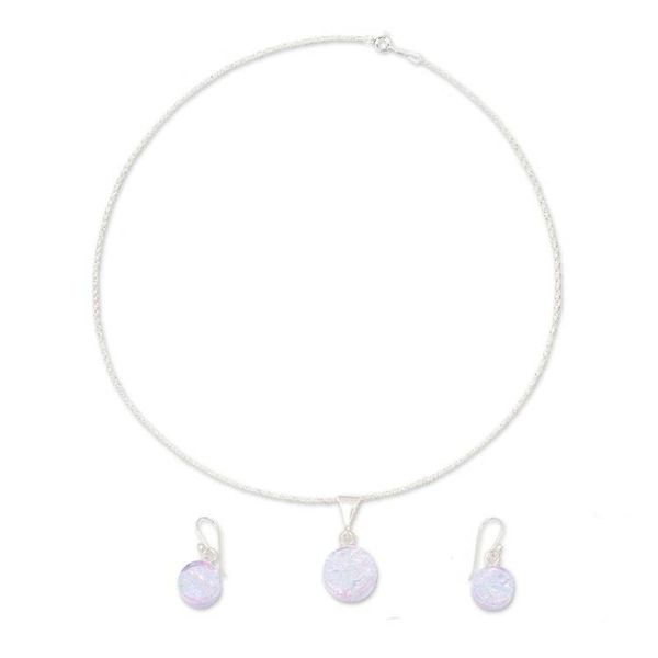 Alternate image for Round Wisteria Dichroic Art Glass Jewelry Set from Mexico Wisteria World