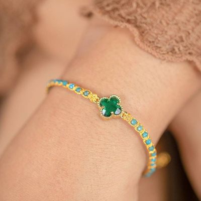 Alternate image for Eco-Friendly Gold-Accented Apatite Recycled Glass Bracelet Flower of Glam