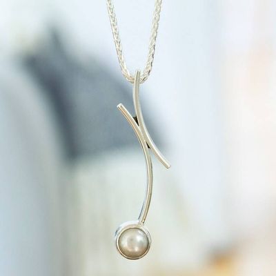 Primary image for 950 Silver Cultured Pearl Pendant Necklace from Mexico Curvy Beauty