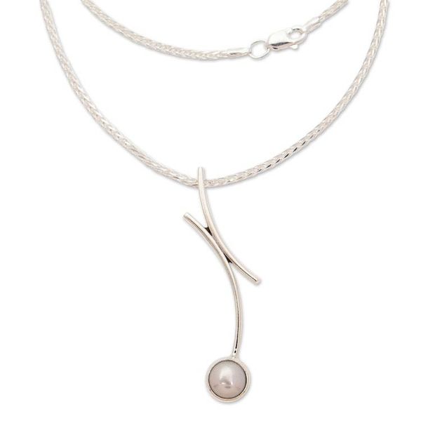 Alternate image for 950 Silver Cultured Pearl Pendant Necklace from Mexico Curvy Beauty