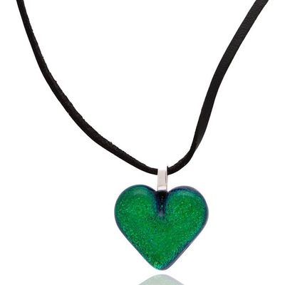 Alternate image for Heart-Themed Green Art Glass and Faux Suede Pendant Necklace Heartfelt Hope