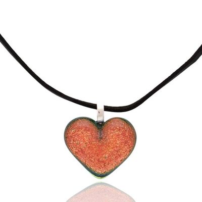 Alternate image for Copper-Toned Art Glass and Faux Suede Heart Pendant Necklace Heartfelt Victory