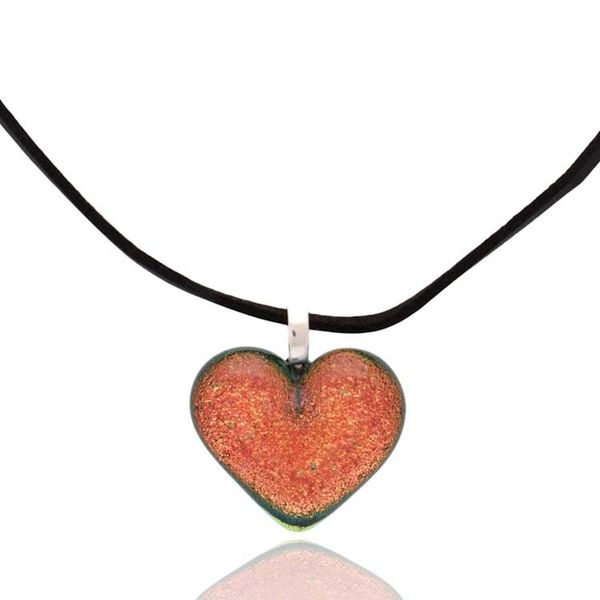 Alternate image for Copper-Toned Art Glass and Faux Suede Heart Pendant Necklace Heartfelt Victory