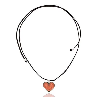 Alternate image for Copper-Toned Art Glass and Faux Suede Heart Pendant Necklace Heartfelt Victory