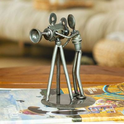 Alternate image for Recycled Metal Auto Parts Sculpture Eco Friendly Mexico Rustic Camera Man