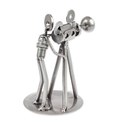 Alternate image for Recycled Metal Auto Parts Sculpture Eco Friendly Mexico Rustic Camera Man
