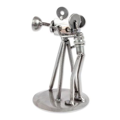 Alternate image for Recycled Metal Auto Parts Sculpture Eco Friendly Mexico Rustic Camera Man