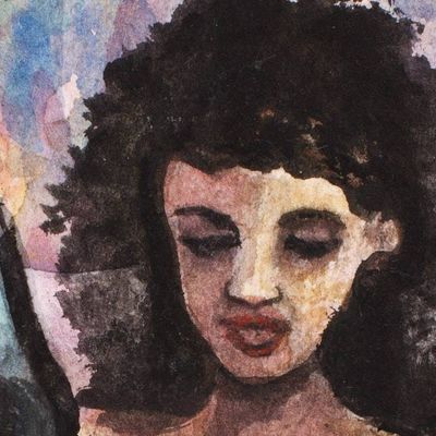 Alternate image for Signed Expressionist Watercolor Painting of Woman and Horse Brunette Woman with Horse